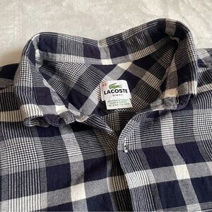 Lacoste Navy and White Plaid Casual Button Down Shirt